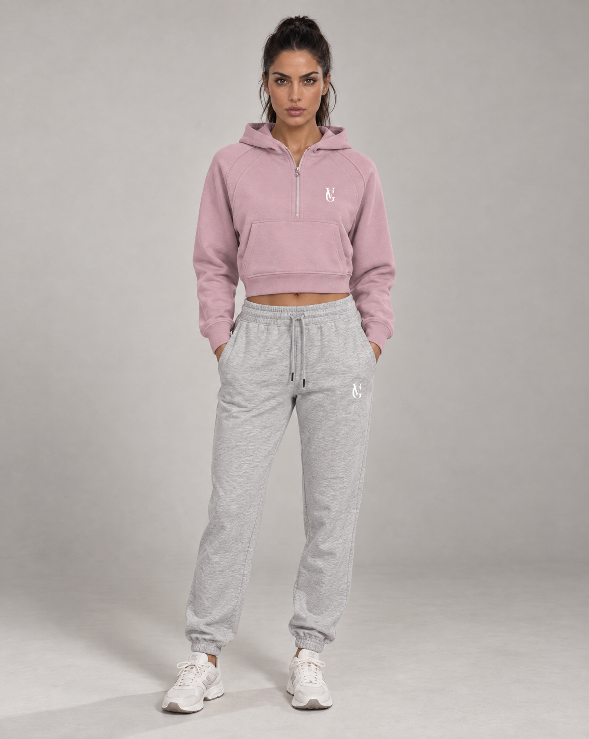 Golden Vein Kurzer Half-Zip Hoodie in Pink – Produktansicht 3