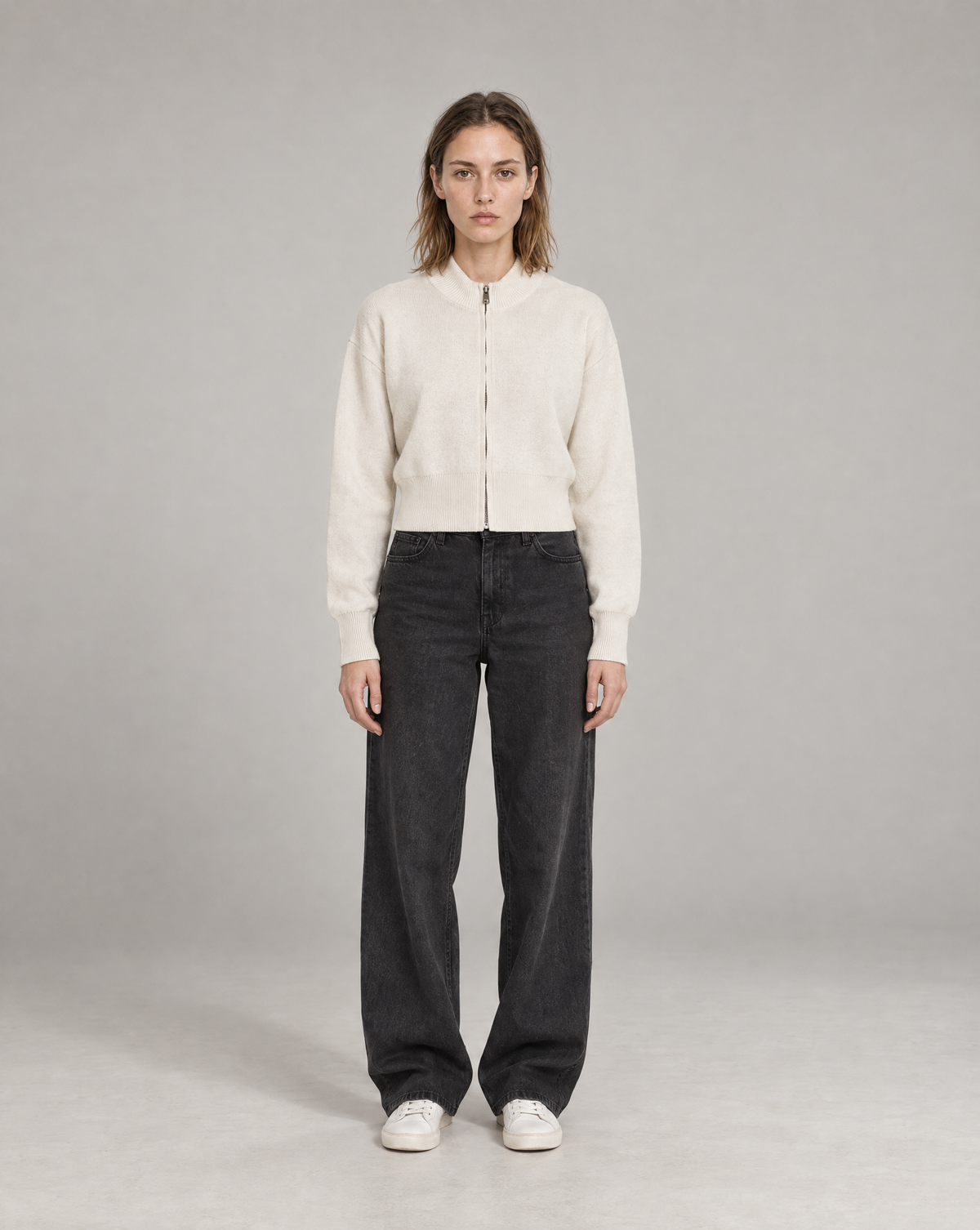Golden Vein Cardigan mit Reißverschluss in Apricot – Produktansicht 5