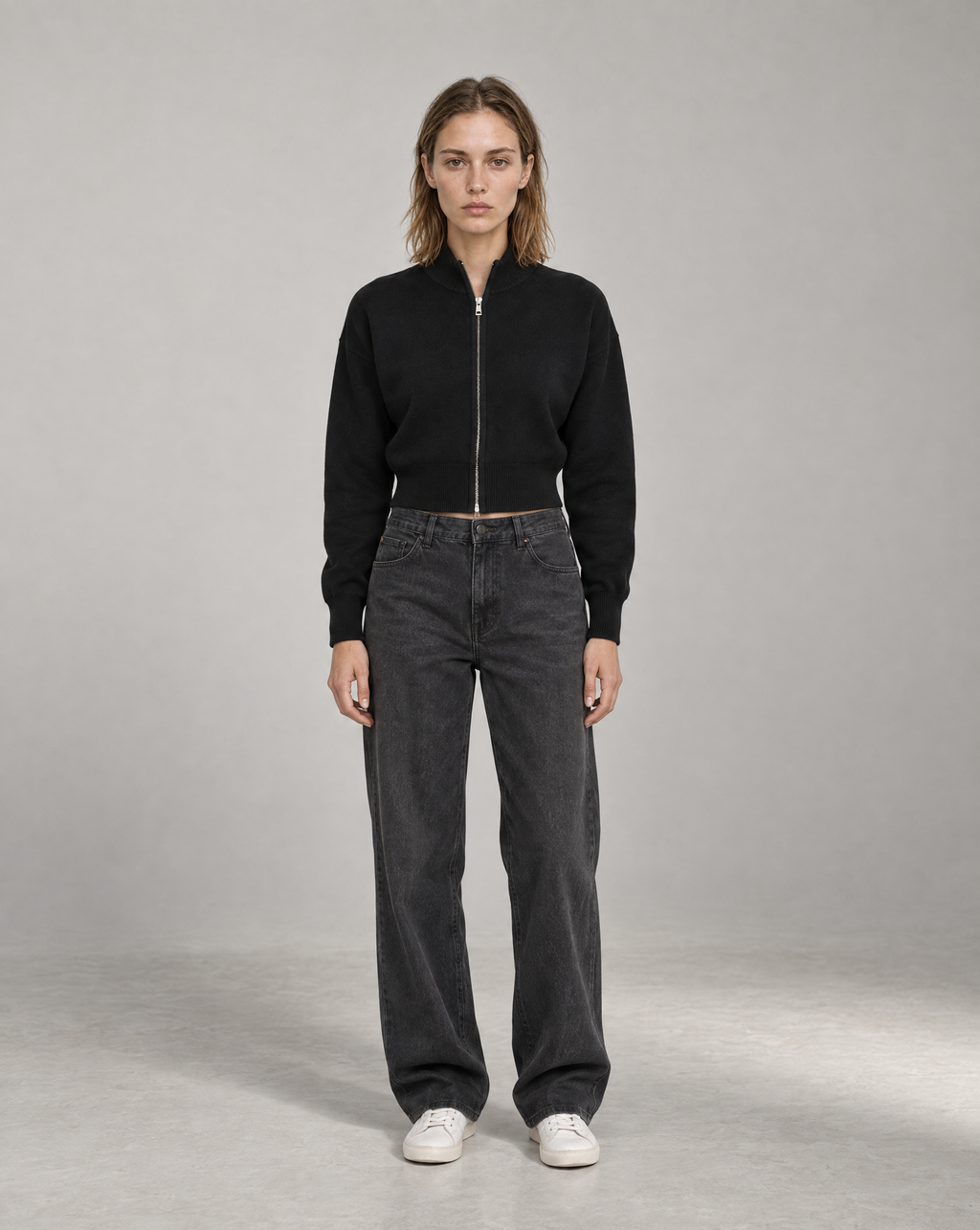 Golden Vein Cardigan mit Reißverschluss in Schwarz – Produktansicht 5