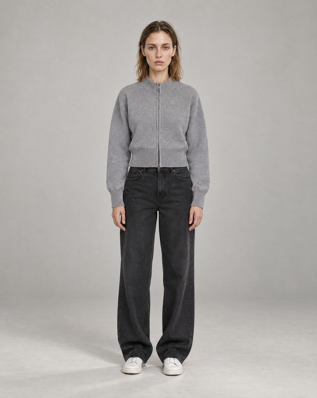 Golden Vein Cardigan mit Reißverschluss in Grau meliert – Produktansicht 5