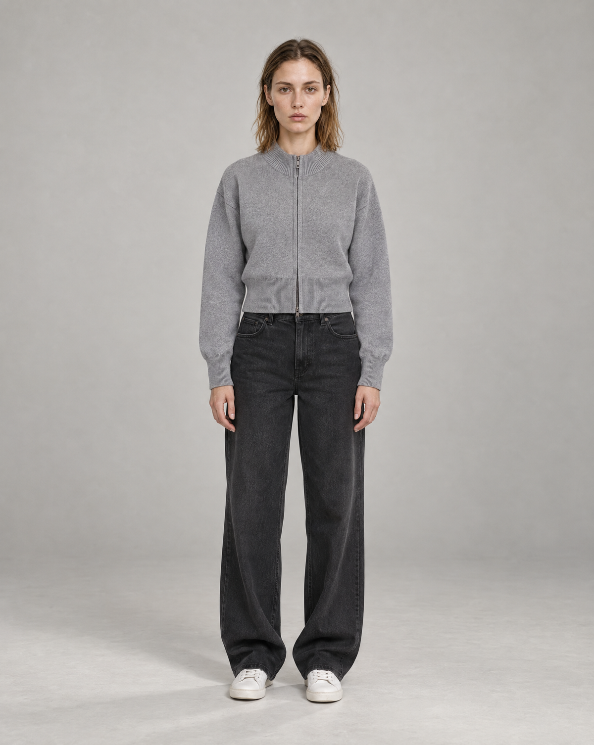 Golden Vein Cardigan mit Reißverschluss in Grau meliert – Produktansicht 5