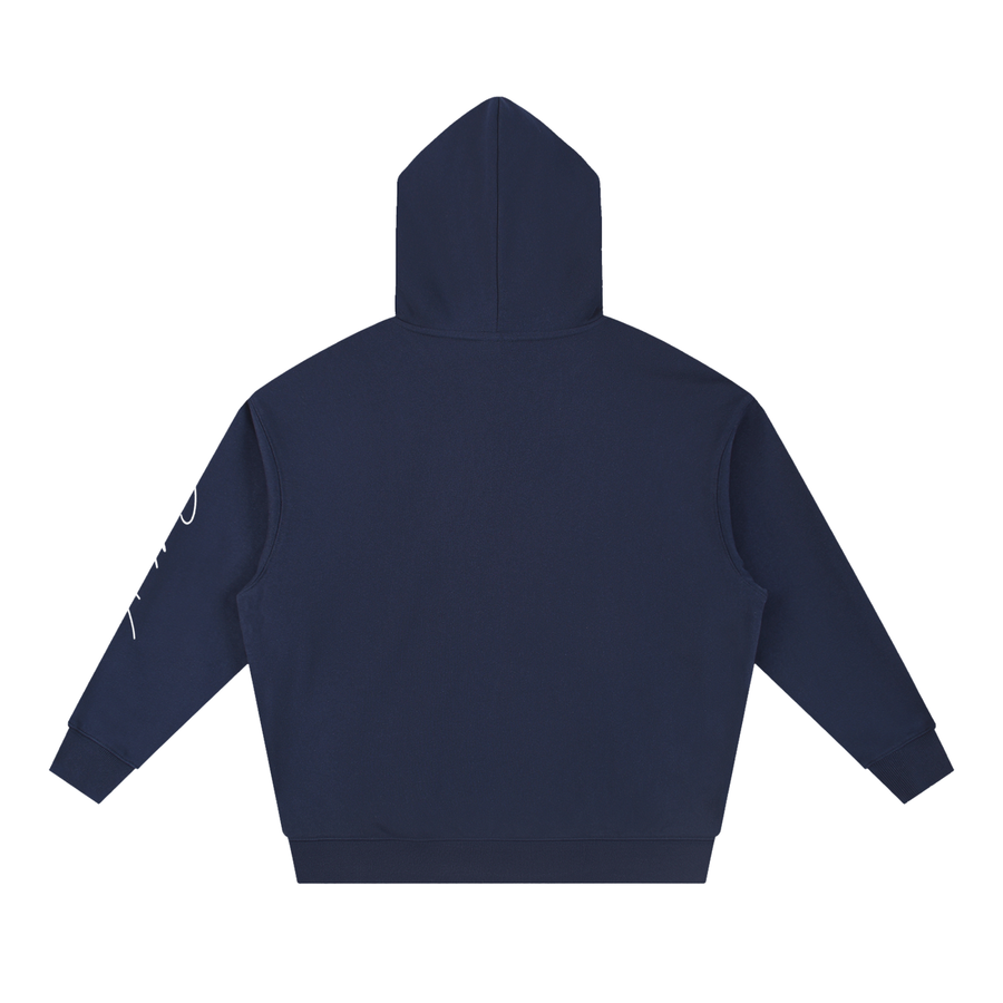 Golden Vein Boxy Hoodie in Navy, oversized cotton-blend hoodie