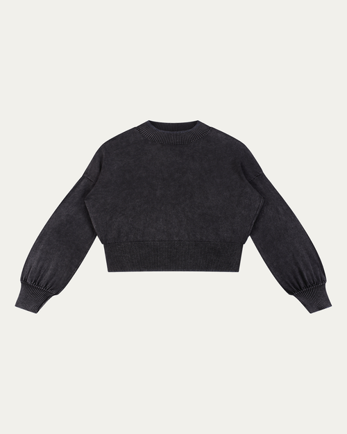 Golden Vein Kurzes Sweatshirt mit Ballonärmeln in Schwarz – Produktdarstellung