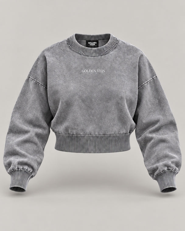 Golden Vein Mineral Sweater – Mineral Wash Cropped Sweater · Women · Grey